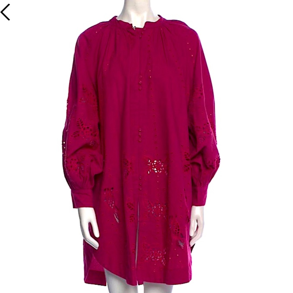Carolina K. Matte Fuschia Boho Eyelet Balloon Sleeve Mini Dress - NWT, size M